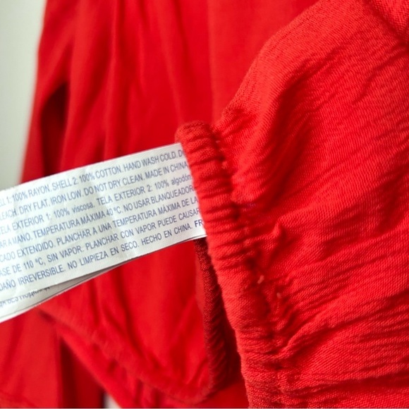 H&M Off-the-shoulder Peasant Blouse Viscose Lace Trim Bright Red Medium - Picture 9 of 12